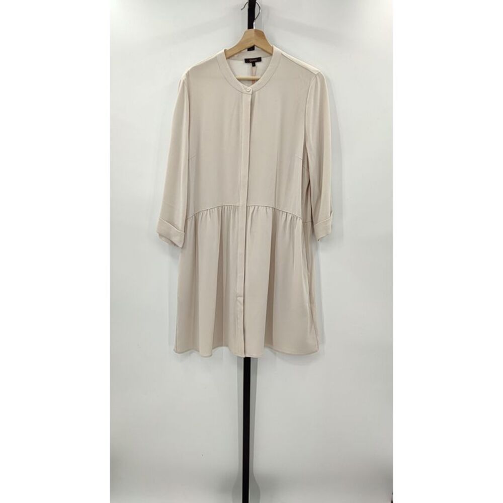 Quince Cream Button-Front Smock Dress